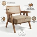 Kingsman Furnitures ABEL Rattan Teak Wood Accent Arm Chair for Home Bedroom, Living, Dining, Drawing Room | Ultra Soft and Comfortable for Stress Free | Removable Cushion (Natural-Beige-Velvet) 2