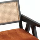 Kingsman Furnitures ABEL Rattan Teak Wood Accent Arm Chair for Home Bedroom, Living, Dining, Drawing Room | Ultra Soft and Comfortable for Stress Free | Removable Cushion (Black-Burnt-Orange-Velvet) 4