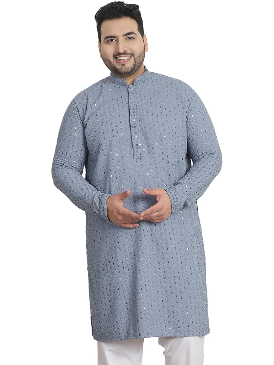 SOJANYA Plus(Since 1958) Men's Cotton Relaxed Fit Straight Radiant Elegance Sequinned Kurta for Navratri, Garba & Puja