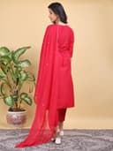 Embroidered Silk Blend Kurta Set Pink Palazzo Trousers Dupatta Elegant Ethnic Outfit for Women 2