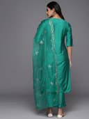 Libas Green Solid Silk Blend Straight Kurta With Trousers Dupatta | daily wear suit 3