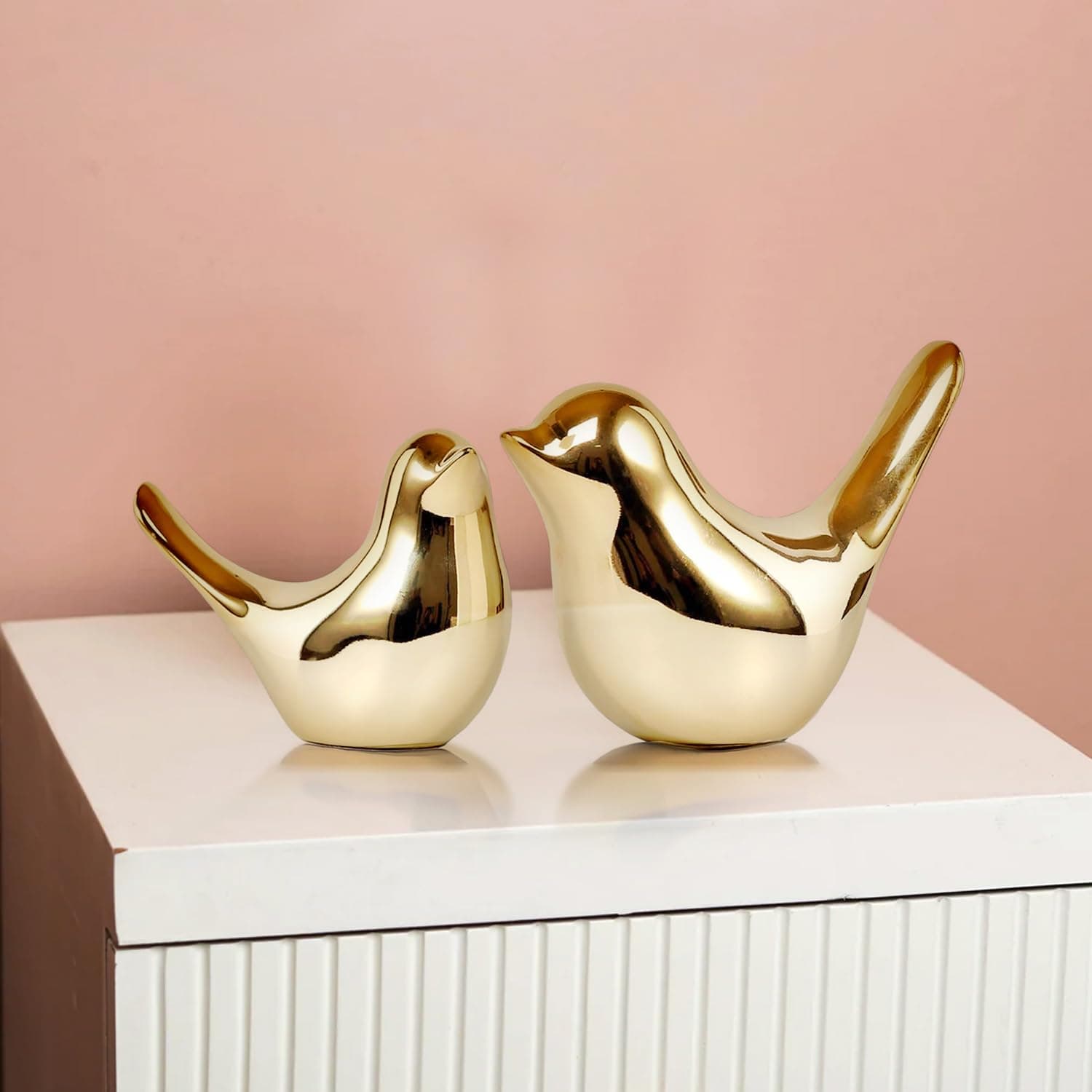 TIED RIBBONS Set of 2 Birds Statue Showpiece (Ceramic, 4.5 Inch x 3.5 Inch) - for Home Décor Vaastu & Fengshui Birds Idol Living Room, Decoration Items for Home, Gifts Set (Golden)