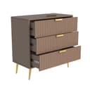 Wooden Chest of Drawers | Bedroom Storage Cabinet with 3 Drawers | Chest of Drawers for Clothes | Premium HDMR Wood & Iron Frame | Taupe & Gold Finish 5