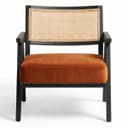 Kingsman Furnitures ABEL Rattan Teak Wood Accent Arm Chair for Home Bedroom, Living, Dining, Drawing Room | Ultra Soft and Comfortable for Stress Free | Removable Cushion (Black-Burnt-Orange-Velvet) 5