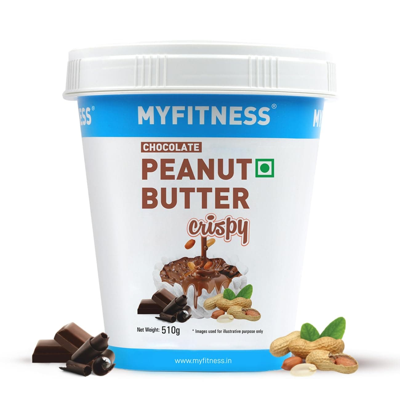 MYFITNESS Peanut Butter Chocolate Spread Crispy 510g | 26g Protein & 8g Fiber | Tasty & Healthy Nut Butter Spread for Breakfast & Snacks | Cholesterol Free | Zero Trans Fat | 100% Pure Roasted Nuts