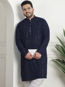 SOJANYA Plus(Since 1958) Men's Cotton Relaxed Fit Straight Radiant Elegance Sequinned Kurta for Navratri, Garba & Puja 2