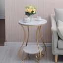 Modern Double-Top Coffee Table with Rustic Farmhouse Accent, Multipurpose Living Room Bedroom, Two-Tier Small Sofa Side Bedside Table with Metal Frame Nightstand (Gold White) 5