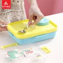 ATTRO Monark Dinosaur Themed Kids Lunch Box with Inner Steel 3 Compartment 1 Small Container, Stainless Steel, 1 Spoon & Separate Internal Lid Leakproof- 750ml+70ml Yellow 5