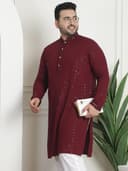 SOJANYA Plus(Since 1958) Men's Cotton Relaxed Fit Straight Radiant Elegance Sequinned Kurta for Navratri, Garba & Puja 2
