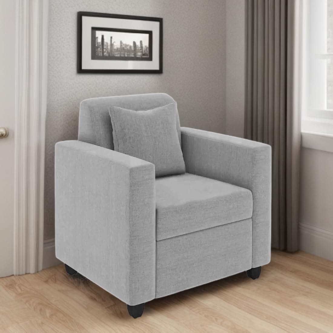 1 Seater Fabric Sofa for Living Room Furniture | Sofa for Home & Office | Fabric Color:- Light Grey