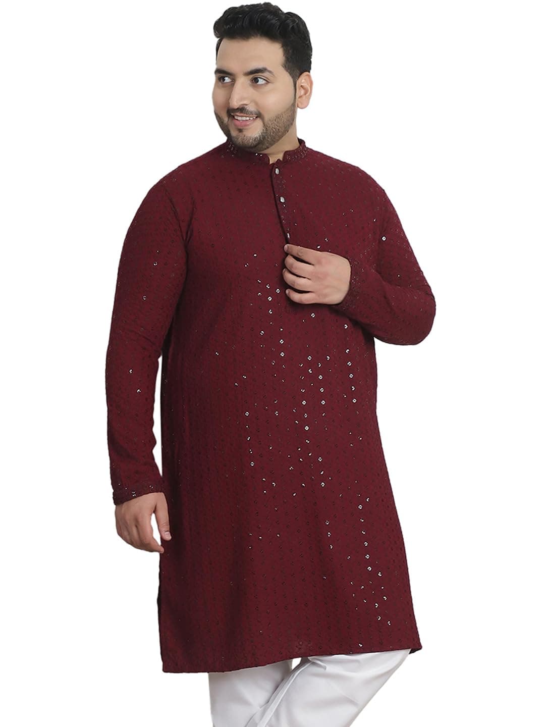 SOJANYA Plus(Since 1958) Men's Cotton Relaxed Fit Straight Radiant Elegance Sequinned Kurta for Navratri, Garba & Puja