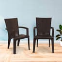 Nilkamal Plastic Chair for Living room with Arm |Set of 2 | 3 Year Warranty | For Home, Living Room, Outdoor | Weather Brown Colour | CHR2225 2