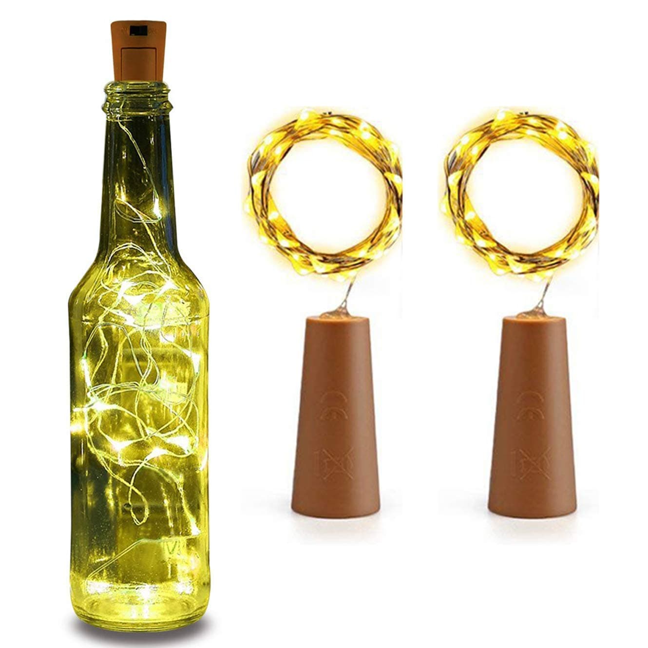 Desidiya® 20 LED Wine Bottle Cork Copper Wire String Lights, 2M Battery Operated (Pack of 2)