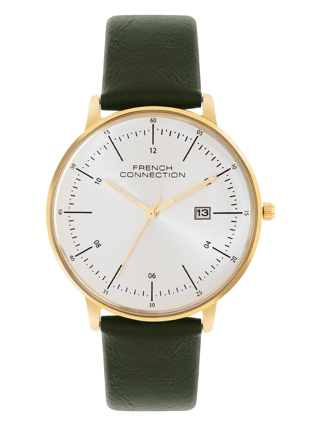 French Connection Ryan Silver Round Analog Watch with Green Strap for Men - FCN00094A