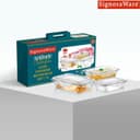 SIGNORA WARE Safe Store Glass Rectangular Container | Airtight & Leakproof | Microwave Safe | Perfect for Carrying Home Made Meals to Office & Outdoors (370ml + 640ml + 1.04Ltr | Set of 3 | Clear) 5