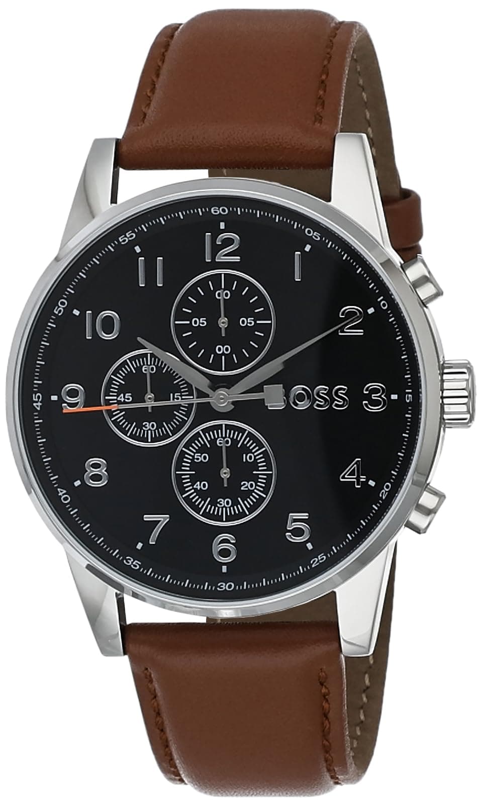 Hugo BOSS Leather Navigator Analog Black Dial Men's Watch-1513812, Band_Brown