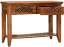 Solid Sheesham Wood Console Table for Living Room | Entryway Hallway Sofa & Fish Tank Table with 2 Drawers & Shelf Storage | Wooden Side Entrance Furniture | Rosewood Honey Finish 5