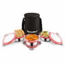 Signoraware Meal Mate Stainless Steel Big Lunch Box with Bag (450mlx3, Red) 1