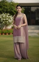 TILKI Women's Regular Fit Solid Embroidered Pattern Fendi Silk Kurta Palazzo Dupatta Set With Square Neck Sleeveless Hip Length and Pull On Closure Type |Kurta Palazzo Set For Women 2