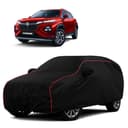 Sulfar 100% Water Resistant Car Body Cover Compatible with Mirror for Maruti Suzuki Fronx (Triple Stitched, Full Bottom Elastic, Black with Red Piping) 1