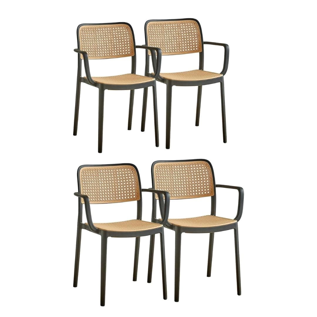 INNOWIN VEDA Chair for Cafeteria | Arm Chair | Accent Chair for Living Room Home, Bedroom, Cafe and Hotels | 3- Year Warranty | Set of 4 | Plastic | Black