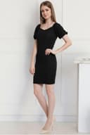 POPWINGS Women Casual Black Puff Sleeves Self Crush Design Knee Length Bodycon Dress | Dress for Women Dress for Women | Women Stylish Dress 3