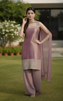 TILKI Women's Regular Fit Solid Embroidered Pattern Fendi Silk Kurta Palazzo Dupatta Set With Square Neck Sleeveless Hip Length and Pull On Closure Type |Kurta Palazzo Set For Women 5