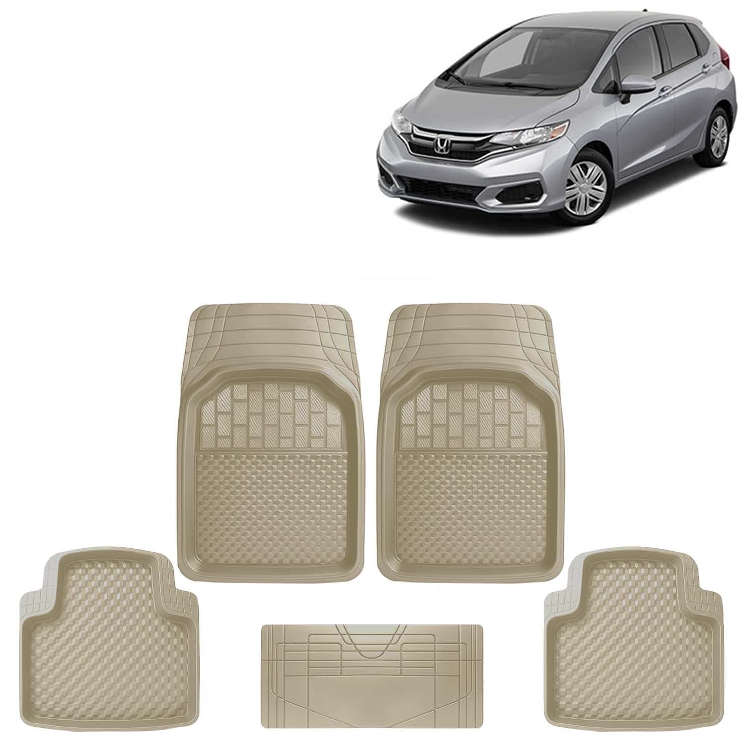 KINGSWAY Accessories Premium 5 Pcs PVC Car Floor Mat Compatible with Honda Jazz Year 2018 to 2023, Waterproof, Anti Slip, All Weather Protection, Easy to Clean Car Foot Mats, Beige 3G