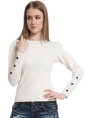 POPWINGS Casual Solid Puff Button Long Sleeves Top for Women || Summer Round Neck Stylish Western Top for Jeans 1