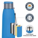 Larah by Borosil 700 ml Lava Blue Stainless Steel Water Bottle | Made in India Pu Insulated Thermoware | Leakproof, BPA Free| Bottle for Office, School, College & Gym, Daily Use | 1 Year Warranty 2