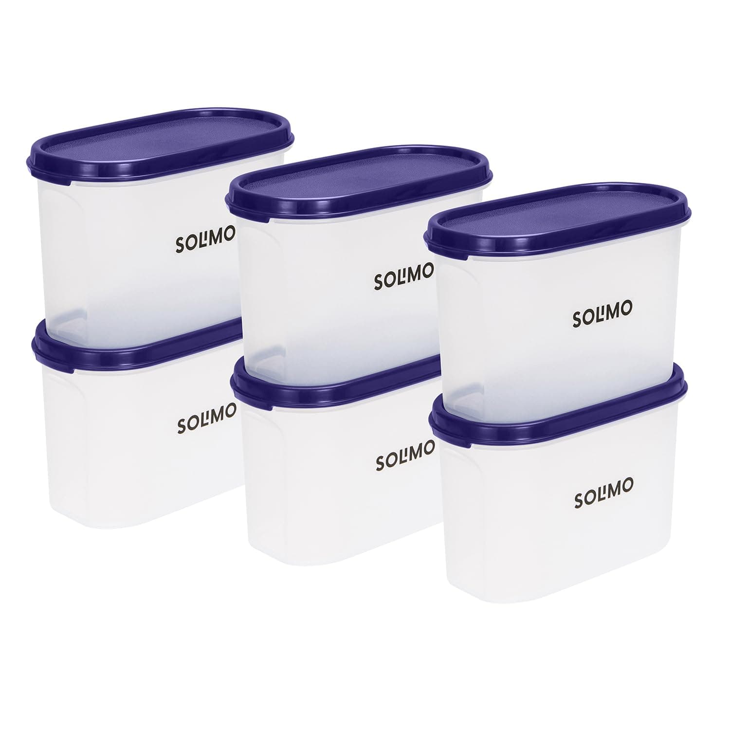 Amazon Brand - Solimo Modular Plastic Storage Containers with Lid | Airtight | BPA-Free | Set of 6 | 1.2 L (Purple)