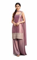 TILKI Women's Regular Fit Solid Embroidered Pattern Fendi Silk Kurta Palazzo Dupatta Set With Square Neck Sleeveless Hip Length and Pull On Closure Type |Kurta Palazzo Set For Women 1