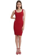 POPWINGS Causal Solid Back Slit and Strap Knee-Length Bodycon Dress for Women | Bodycon Dress for Women Summer Western Bodycon Dresses for Women 1