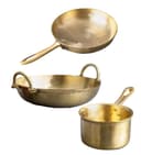 80s COOKWARE Heritage Bronze 10 Inch/3 Litre Kadai 10 Inch/1.8 Litre Frying Pan & 7.6 Inch/2Litre Sauce Pan Combo Set of 3 3