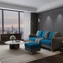 CASASTYLE Akon 4 Seater L Shape Sofa Set with Movable Ottoman | Flexible Left or Right Layout | Cozy Velvet Fabric | Soft Touch Seating | Modern Designer Sofa for Living Room (Aqua Blue-Dark Grey) 1