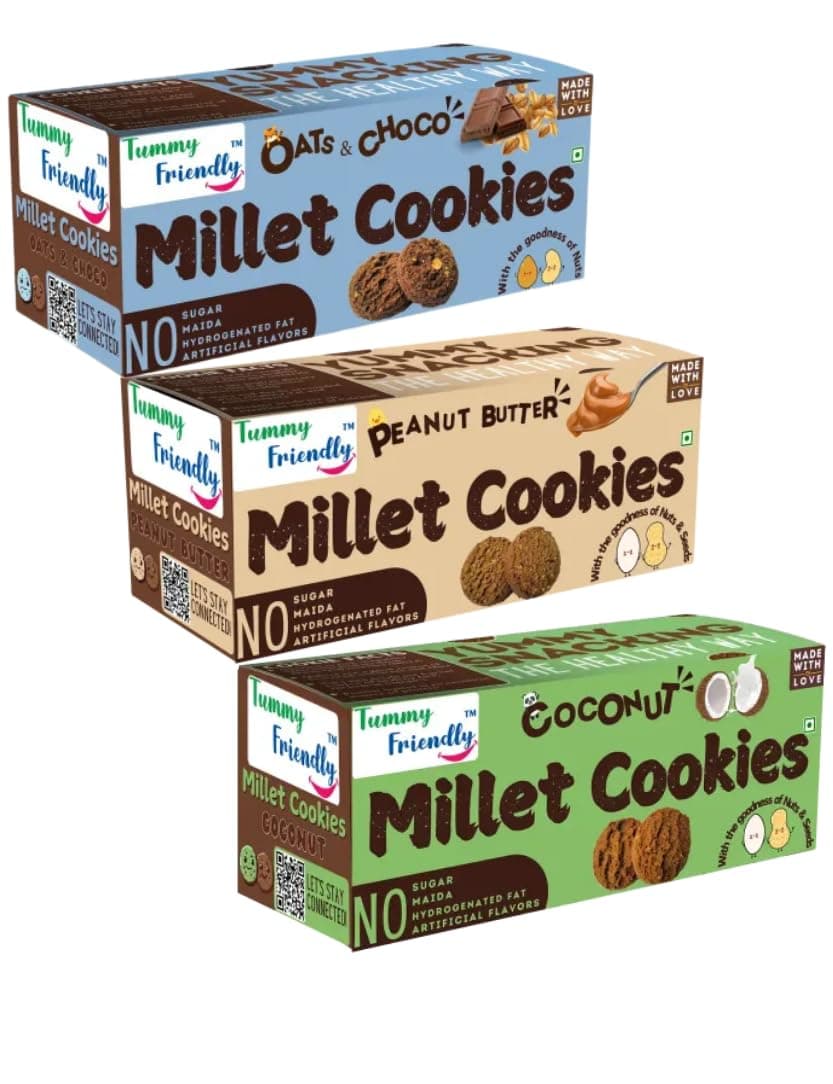 Tummy Friendly Oats Choco Millet Cookies for Kids Adults. Biscuits, Ragi, and Jaggery. Healthy Snacks for kids Babies 1 Year Old. Baby Biscuits for 1-2 year. Gift Best Cookies - Oats Chocolate (OatsChoco, PeanutButter, Coconut, 3, count)