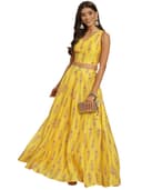 Shae by Sassafras Chanderi Poly Silk Crop Top/Anarkali Skirt Lehenga Choli Set 1