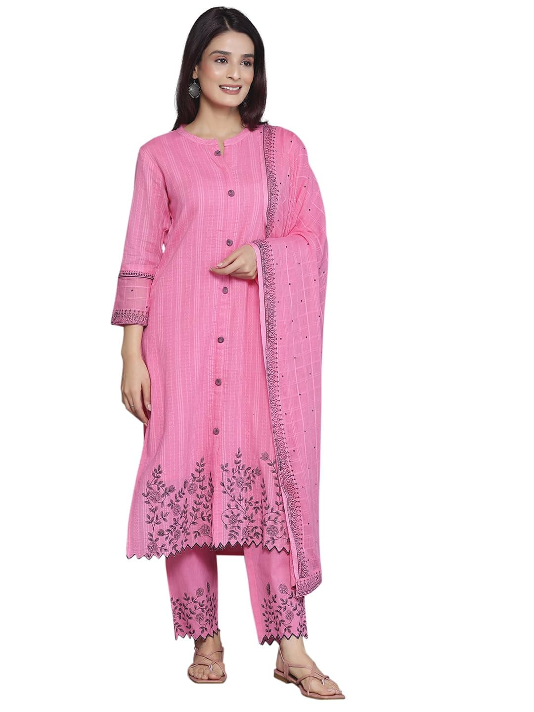 Libas Pink Embroidered Cotton Straight Kurta set for Women | ethnic wear | bridal suit | wedding dress | occasion wear