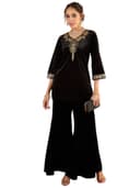 Shae by SASSAFRAS Women Velvet Emb V-Neck Short Kurta With Palazzos 1