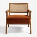 Kingsman Furnitures ABEL Rattan Teak Wood Accent Arm Chair for Home Bedroom, Living, Dining, Drawing Room | Ultra Soft and Comfortable for Stress Free | Removable Cushion (Natural-BurntOrange-Velvet) 5