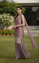 TILKI Women's Regular Fit Solid Embroidered Pattern Fendi Silk Kurta Palazzo Dupatta Set With Square Neck Sleeveless Hip Length and Pull On Closure Type |Kurta Palazzo Set For Women 3