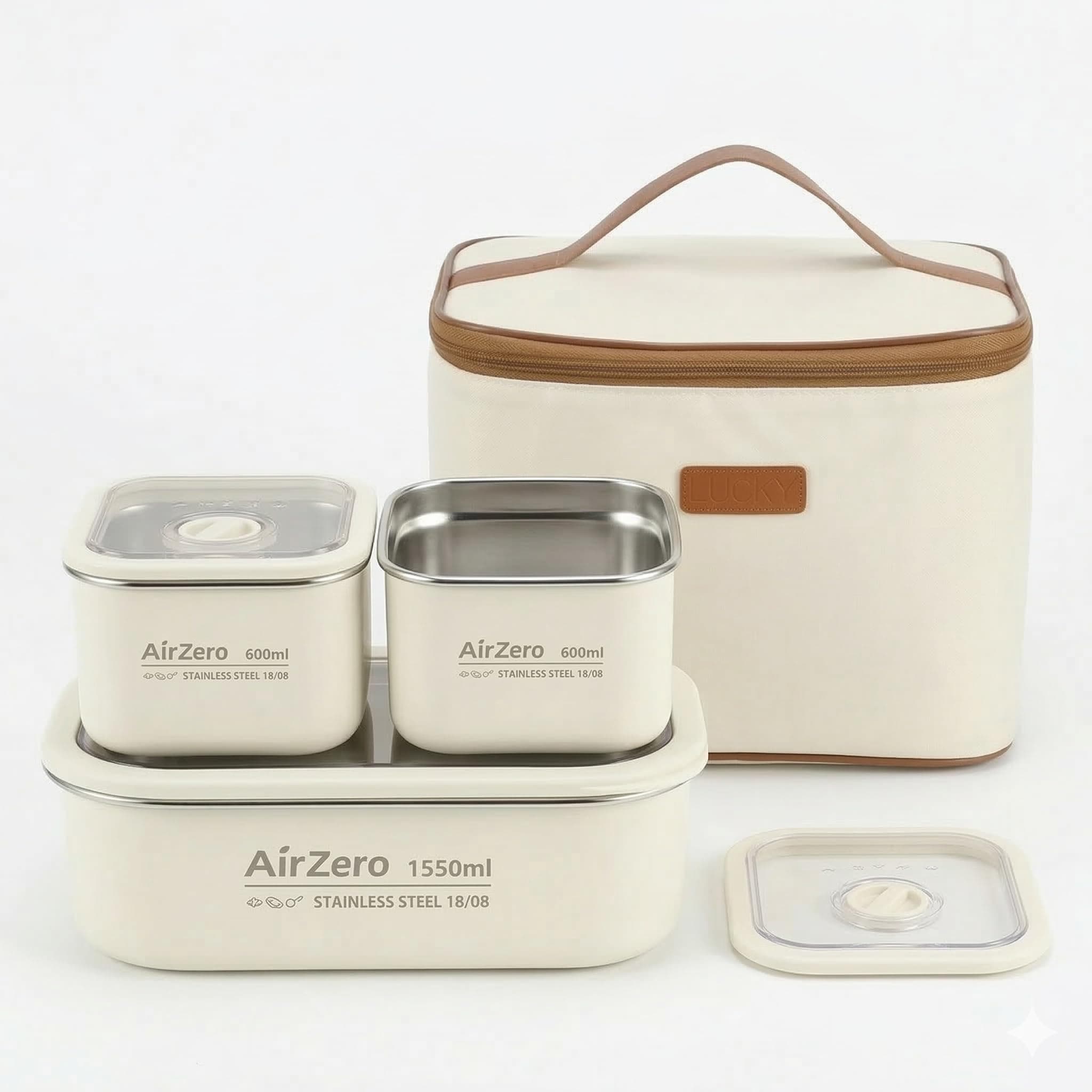 2750ml Stainless Steel Lunch Box with Insulated Bag | 3-Layer Thermal Tiffin Box, Leak Proof Food Container, Microwave & Dishwasher Safe Steel Inner, Office, School, Travel – Cream
