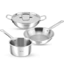 Lifelong 4 piece Triply cookware Set| Triply Kadai, Frypan & Saucepan for Cooking | 24 cm Kadai & Fry Pan 22 cm with Lid | 16 cmSauce Pan | Induction Bottom & Gas Stove Cookware (Silver, LLTPKFPSP01) 1