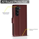Pikkme Flip Cover for Realme P4x 5G Leather Finish | Inside TPU with Card Pockets | Wallet Stand and Shock Proof | Complete Protection Flip Case (Brown) 4