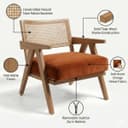 Kingsman Furnitures ABEL Rattan Teak Wood Accent Arm Chair for Home Bedroom, Living, Dining, Drawing Room | Ultra Soft and Comfortable for Stress Free | Removable Cushion (Natural-BurntOrange-Velvet) 3