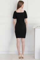 POPWINGS Women Casual Black Puff Sleeves Self Crush Design Knee Length Bodycon Dress | Dress for Women Dress for Women | Women Stylish Dress 4