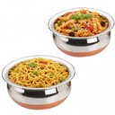 2 pcs Stainless Steel Copper Bottom Kitchen Serving, Cooking Bowl | Handi Set | Biryani Handi for Kitchen & Restaurant | Cookware Set | (2 pcs) 3