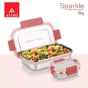 ATTRO Sparkle Big Stainless Steel Lunch Box 2-Piece Set – 900ml + 200ml – Leak-Proof, BPA-Free, Compact & Durable – Ideal for Kids, Office, Travel – Peach 4