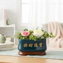 Xtore® Refined Oval Ceramic Planter with Decorative Stand | Artistic Bonsai Pot for Indoor Plants, Succulents, Tabletop Gardens & Elegant Home Décor (Deep Blue, Planter only) 2