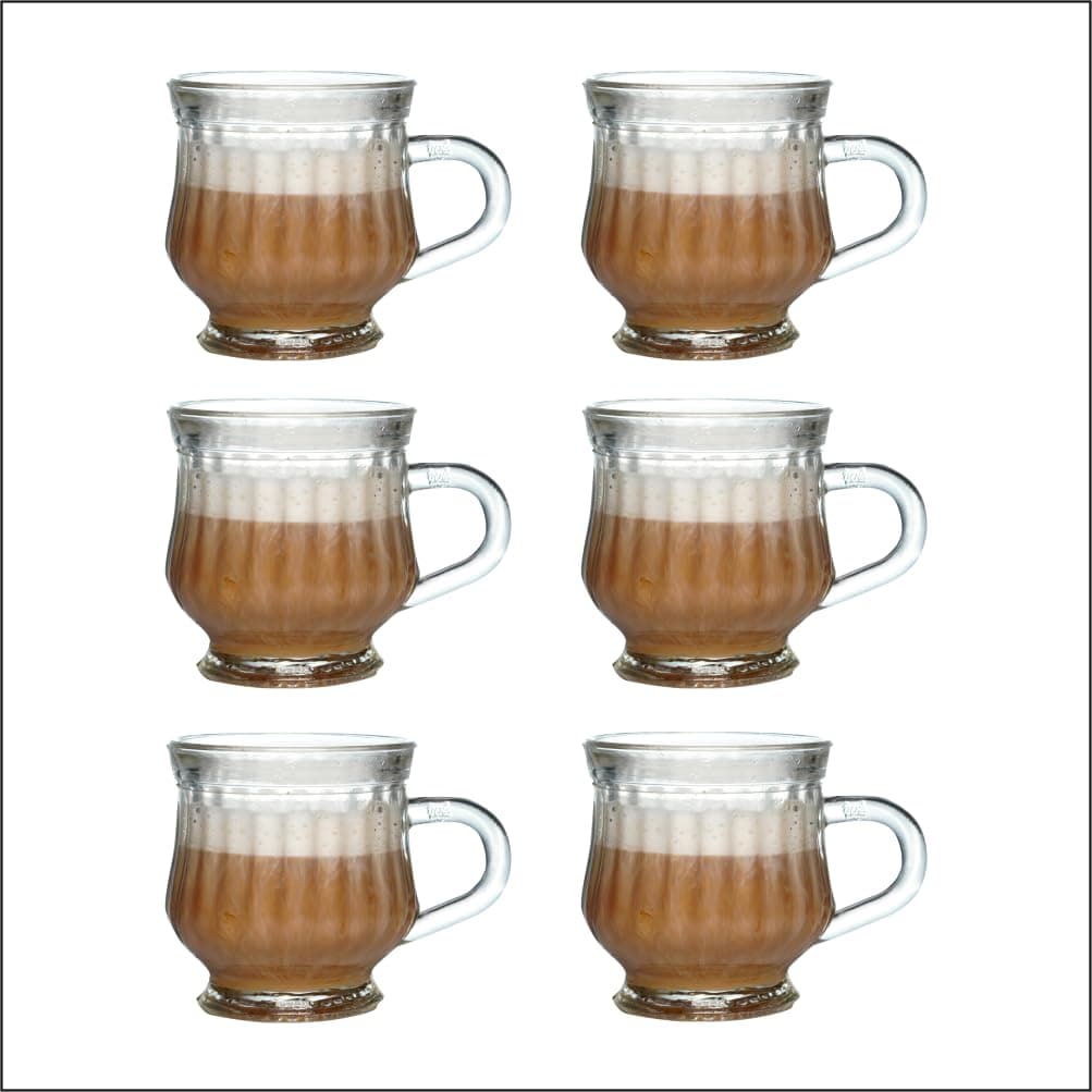 Yera 120ml Glass Tea Cup with Exquisite Design, Perfect for Regular Use and Serving Hot Tea - Glass Cup with Design, Set of 6